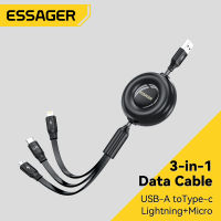 Essager 3A/6A ปรับได้3 In 1สายชาร์จเร็ว Type-C สายไมโครไลท์นิ่งสำหรับชาร์จโทรศัพท์ Iphone Xiaomi Vivo Samsung ชาร์จเรดหมี่หัวเว่ยสำนักงานท่องเที่ยว