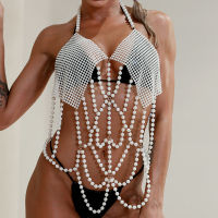 Handmade Pearl Bra Chain Women Sexy Top Jewelry Chest Chain Gothic Punk Fashion Girl Stage Show Body Chain Accessories