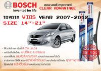 ใบปัดน้ำฝน คู่หน้า Bosch Clear Advantage frameless ก้านอ่อน ขนาด 14”+21” สำหรับรถ Toyota Vios NCP93 ปี 2007-2013 ปี 07,08,09,10,11,12,13 โตโยต้า โตโยตา วีออส ทนแสง UV