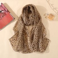 Long Silk Scarf Womens Lightweight leopard Print Chiffon Shawl Scarf for Spring Summer Lady hijab Wraps