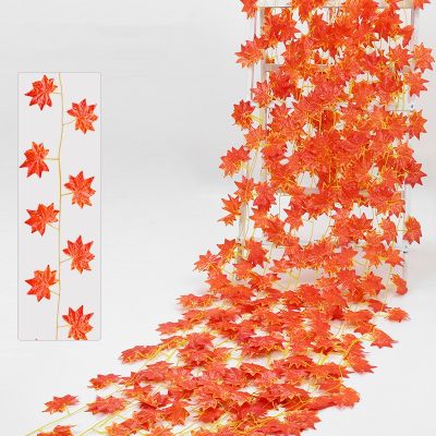 Autumn Garland Leaves Thanksgiving Leaves Garland Maple Leaves Artificial Silk Maple Leaf Simulated Red Maple Leaf