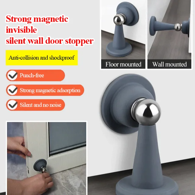 Strong magnetic invisible silent and anti-collision floor door stopper ...