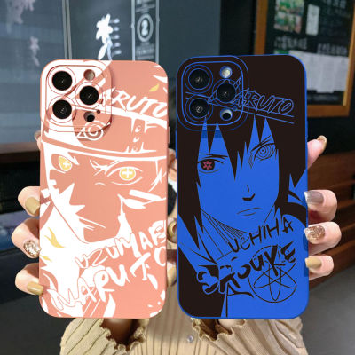 เคสโทรศัพท์สำหรับ iPhone 14 Plus 13 12 Pro Max 11 XR 7 8 SE 2020 Naruto Sasuke กรอบขอบสี่เหลี่ยมฝาครอบป้องกันเลนส์เต็ม