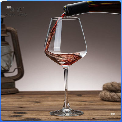 แก้วไวน์แดงถ้วยไวน์แก้วคริสตัลสีเขียวถ้วยไวน์ทรงสูงของใช้ในครัวเรือนถ้วยขายาวทรงองุ่นขนาดใหญ่