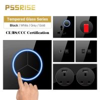 PSSRISE G12 EU UK FR Wall Switch Socket with LED Indicator USB Power Outlet Full Tempered Glass Panel Light Switch USB Socket Ratchets Sockets