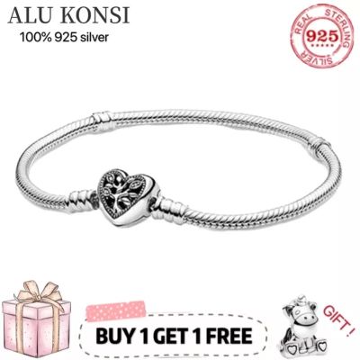 New Fit Original luxury 925 Sterling Silver pan bracelet love heart Snake Chain Charms Bangle For Women DIY high quality Jewelry