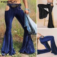 INCERUN Men 2Colors Fashion Elastic Waist Side Hollow Out Long Flared Pants