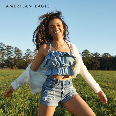 American Eagle Ruffled Tie-Strap Crop Top เสื้อ ผู้หญิง ทรงครอป (EWSB 035-3527-154)