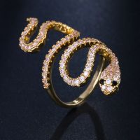 Emmaya Snake Rings For Women Men Punk Hip Hop Open Adjustable Gold Color Ring Stainless Steel Zircon Aesthetic Jewelry anillos