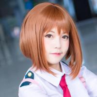 【ร้อน】ฮีโร่ของฉัน Academia Ochako Uraraka คอสเพลย์วิกผมสั้นสีน้ำตาลบ๊อบทนความร้อนเครื่องแต่งกายคอสเพลย์ Hollowen Cos Custome วิกผม