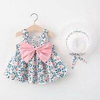 【CW】 2023 Newborn Fashion Print Collar Beach Flowers Dresses Hat Little Clothing