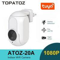 Topatoz Tuya กล้อง Ip Wi-Fi 1080P มินิปลั๊กสายตาจอภาพกลางคืนกล้องติดผนังระบบบันทึกความเคลื่อนไหวแบบ Hd สำหรับเด็ก