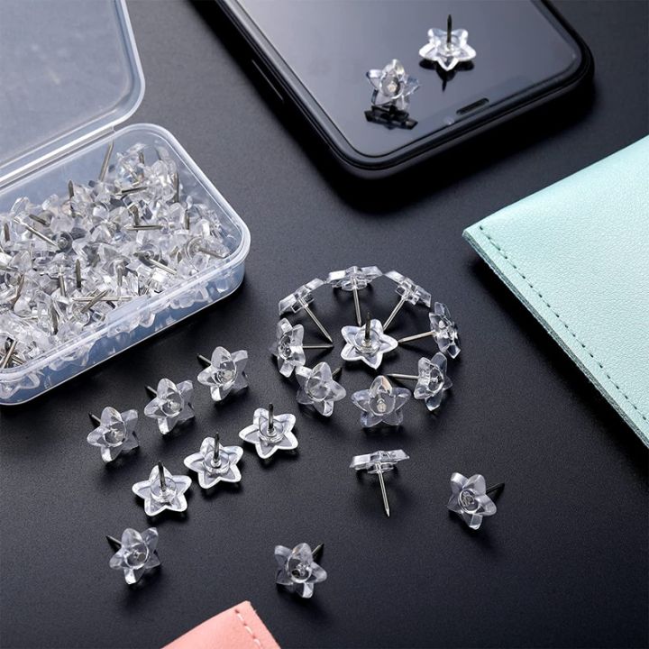 200-pieces-star-shaped-push-pins-plastic-clear-thumb-tacks-with-plastic-box-for-cork-board-steel-point-decorative