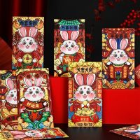 6pcs New Year Red Envelope 2023 Rabbit Yaer Red Pocket Chinese Spring Festival Cartoon HongBao Weeding Birthday Lucky Money Bags