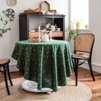 150cm Christmas Round Tablecloth Linen Cotton Table Cloth Dining Table Cover Home Decor Green Dust Cover For Ho Tea Table