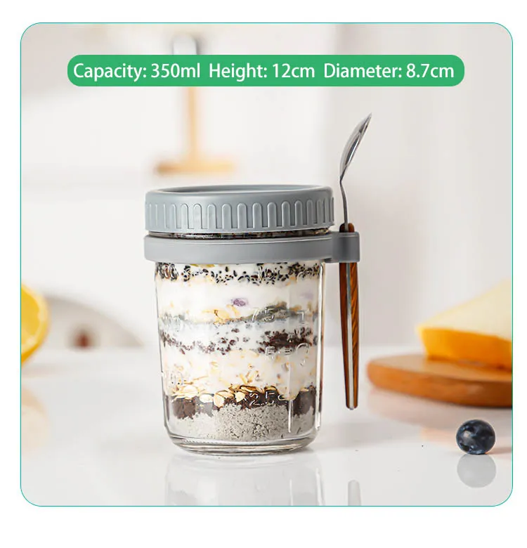 1PC,350ml Overnight Oats Containers With Lid And Spoon,Large