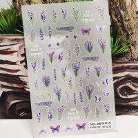 【lz】☈﹍  3d adesivos de unhas lavanda borboleta carta grama design resistente manicure adesivo cola decalques transferência sliders arte do prego decoração