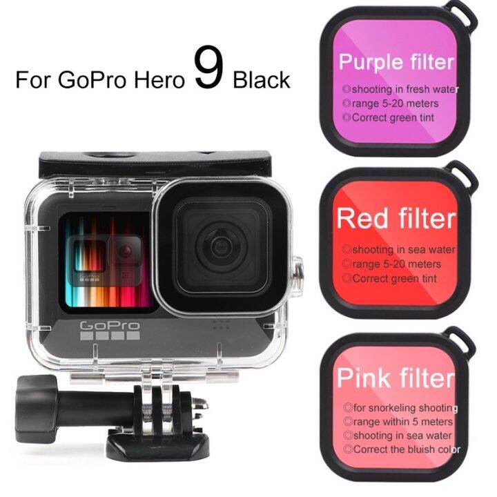 เคสกันน้ำ-gopro-11-10-9-gopro-8-พร้อมฟิลเตอร์-3สี-red-pink-purple-filter-for-gopro-hero-11-10-9-hero-8-waterproof-housing-case