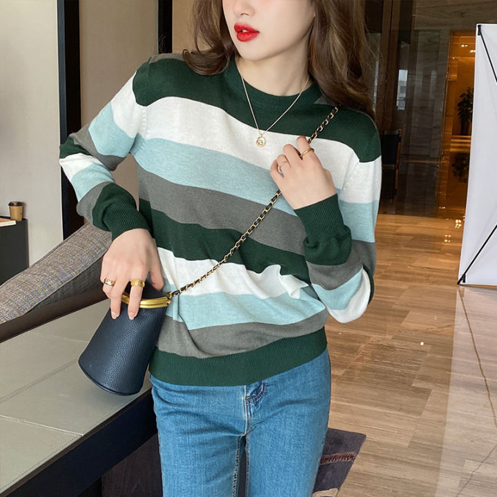 spot-striped-long-sleeve-base-shirt-womens-spring-autumn-and-winter-thin-loose-sweater-inner-sweater-early-autumn-top-2023