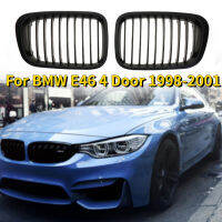 2Pcs Matte สีดำด้านหน้าไต Double Slat Grill Grille สำหรับ BMW E46 4ประตู3 Series 1998-2001รถจัดแต่งทรงผม