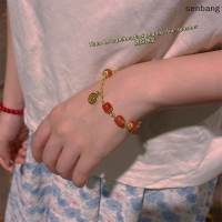 กำไลข้อมือสร้อยข้อมือลูกปัดสีแดงมีตัวอักษรเซนฟูหรูหราน้ำหนักเบาหรูหรามีลูกปัดสีแดงเป็นของขวัญสำหรับแฟชั่นสำหรับผู้หญิงทุกเครื่องประดับจับคู่