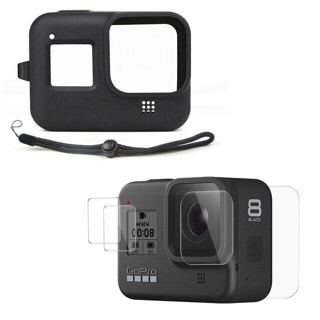 เคสซิลิโคนสำหรับ-gopro-hero-8กล้องแอ็กชันสีดำปลอกหุ้มนิ่มถุงคลุมกระเป๋าสำหรับอุปกรณ์เสริมโกโปรพระเอก8ชิ้น