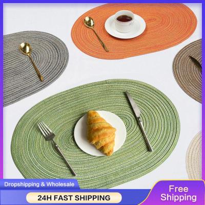 Woven Mat National Style 50 35cm Table Mat Cotton Woven Mat Mat Dining Mat Creative Oval Heat Insulation Pad Non-slip Anti-hot