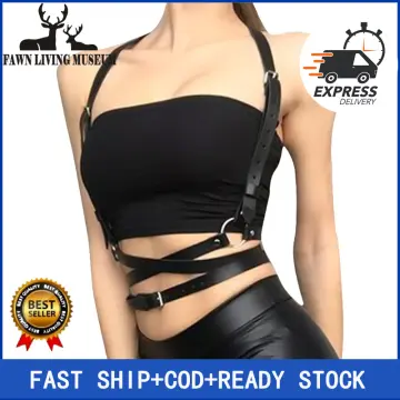 Punk Style Black Faux Leather Strappy Corset Sexy Buckle Belt Bondage  Harness Erotic Women Body Cage Bustier Nightclub Wear