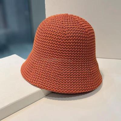 หมวกแก๊ปลายคลื่น Topi Bucket ระบายอากาศได้สำหรับแอ่งหมวกนักตกปลาเกาหลีแฟชั่นสำหรับผู้หญิงกันแดด2022ถัก