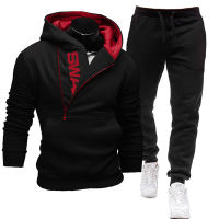 2022 Tracksuit Men 2 Pieces Set Sweatshirt + Sweatpants Sportswear Zipper Hoodies Casual Mens Clothing Ropa Hombre Size S-3XL