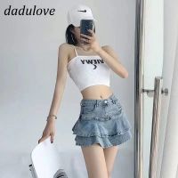 [ส่งของ]DaDulove New Korean Denim Skirt High Waist Fake Two-Piece Short Skirt Slim A- Line Skirt