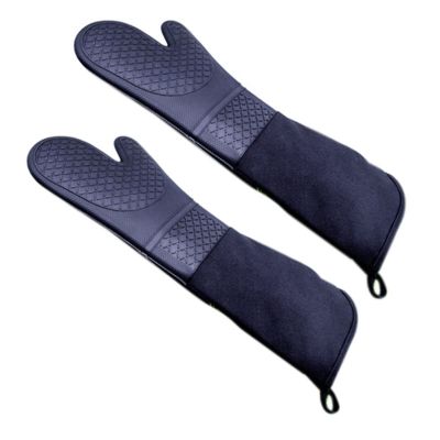 1 Pair Professional Silicone Oven Mitts Baking Gloves Elbow Length Heat Resistant Gloves