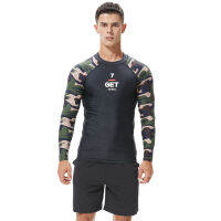 2021ผู้ชาย UPF 50 + เสื้อว่ายน้ำ Quick-แห้งแขนยาว Rashguard ป้องกันแสงแดดชายหาด Camouflage Rash Guards