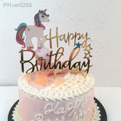 1PCS Acrylic Unicorn Cake Topper Cute Flamingo Happy Birthday Cake Topper For Kids Birthday Unicorn Party Cake Decorations