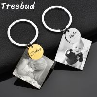 Treebud Engraved Photo Name Keychains For Baby Family Stainless Steel Laser Engrave Logol Date Keyrings Birthday Party Jewelry Key Chains