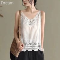 Summer new retro cotton and linen small sling literary simple thin all-match bottoming shirt Mori lace vest for women V729