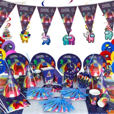 ☃ New Space Game Among Us Theme Party Supplies Disposable Tableware Paper Cup Plate Cake Decor Baby Shower For Kid Birthday Party
