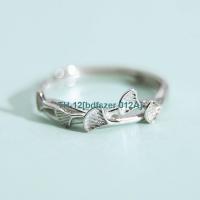 bdfszer 012A Ginkgo biloba ring womens 925 sterling silver fashion personality Sen series exquisite small fresh open ring never fade lettering