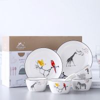 AG_TABLEWARE ชุดจานชาม ชุดจานชามเซรามิค ลายนกแก้ว-ม้าลาย ชามลายเซรามิก จานลายเซรามิคกระเบื้อง 1เซ็ตมี 10ชิ้น