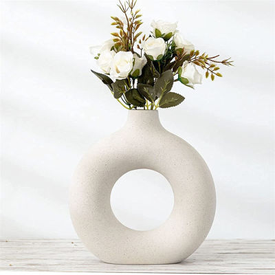 Nordic Circular Hollow Ceramic Vase Donuts Flower Pot Home Decoration Accessories Office Desktop Living Room Art Ornaments Gift
