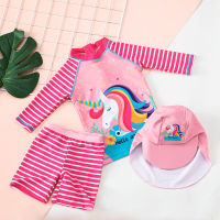 Girls Two Pieces Swimsuit Unicorn Cute Swimwear Bathing Suits 2-12 Years Pull On Closure Quick-dry Elastic Materia Child Suit