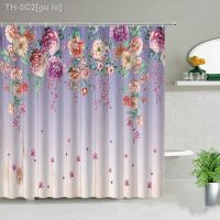 【CW】▽㍿✷  Floral Vine Landscape Shower Curtain with Hooks Cortina De Baño