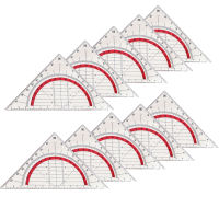 10ชิ้นสามเหลี่ยมเรขาคณิตออกแบบรายละเอียดคณิตศาสตร์สำนักงานมีความยืดหยุ่นทนทานอุปกรณ์การเรียนโปร่งใสนักเรียนวัดโปรแทรคเตอร์