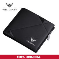 WILLIAMPOLO ผู้ชายกระเป๋าสตางค์แบบบางหนังแท้กระเป๋าสตางค์ขนาดเล็กดีไซน์ลำลอง Bifold กระเป๋าสตางค์ยี่ห้อสั้นกระเป๋าสตางค์บาง