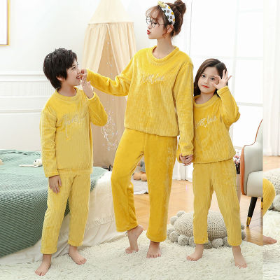 Family Matching Pajama Sets Mother Kids Flannel Sleepwear 2021 Winter Warm Baby Boys Girls Tops+Pants 2pcs Teen Children Clothes