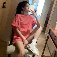 [COD] New short-sleeved 2022 summer Korean letter printing loose mid-length bottoms missing ins tide tops T-shirts