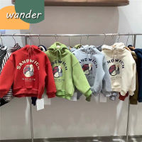 WANDER เสื้อฮู้ดเด็ก12 เสื้อฮู้ดเด็กผ้าฟลีซ รูปแบบการพิมพ์การ์ตูนแฟชั่น เสื้อฮู้ดเด็กชายและเด็กหญิง23722