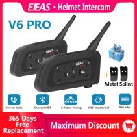 EJEAS V6PROรถจักรยานยนต์ชุดหูฟังหมวกนิรภัยBluetooth Intercom 850MAh MOTO Communicator 1200M Interphoneสำหรับผู้ขับขี่ 6 คน-x7d