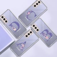 Case For Samsung Galaxy S21 S20 FE S10 S23 Plus Transparent Note 20 Ultra 9 8 10 Lite Shell Custom Name Letter Flowers Marble