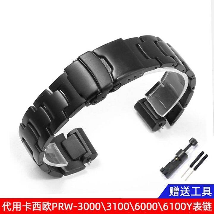 สายนาฬิกาสแตนเลสแทนชาย-casio-prw-6000-6100y-3000-3100-สร้อยข้อมือสแตนเลสพลังงานแสงอาทิตย์